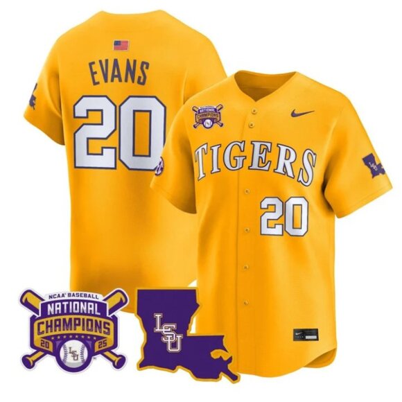 Mens Youths Kids Womens Casan Evans LSU Tigers 2025 CH Stitched Jersey Yellow